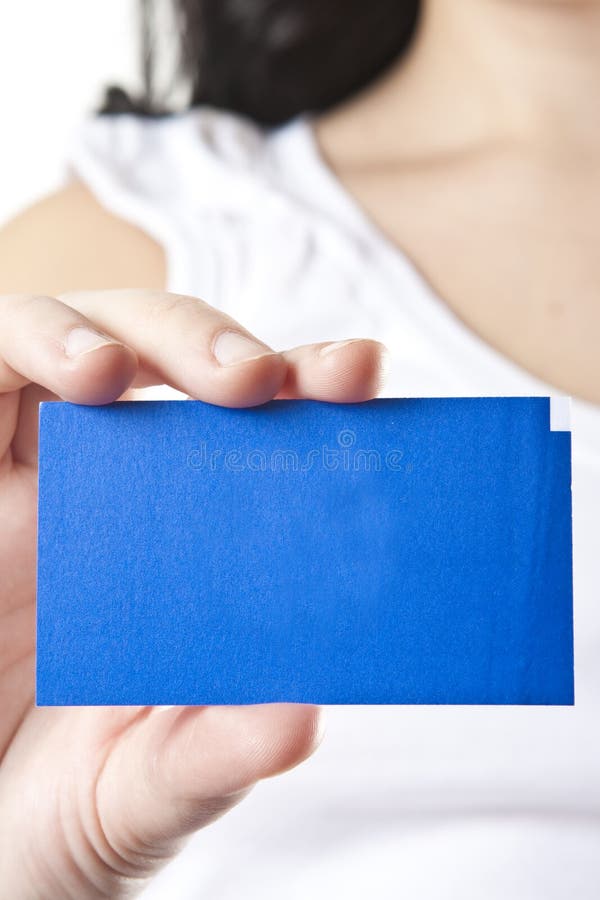 Woman hand with blue card. Woman hand with blue card