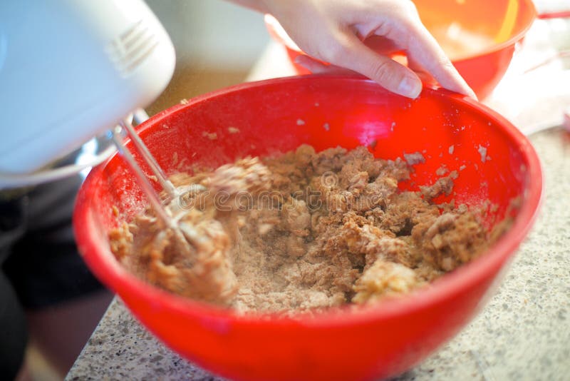 Hand Mixer Mixes Cake Ingredients, Centered Stock Image Image of