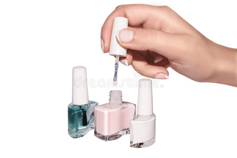 Hand nail polish French manicure set royalty free stock images