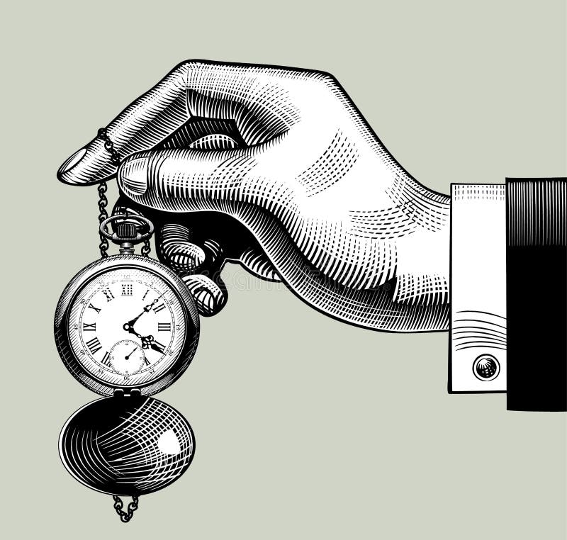 Hand with an old clock. Retro pocket watch vector illustration Hand with an old clock. Retro pocket watch vector illustration