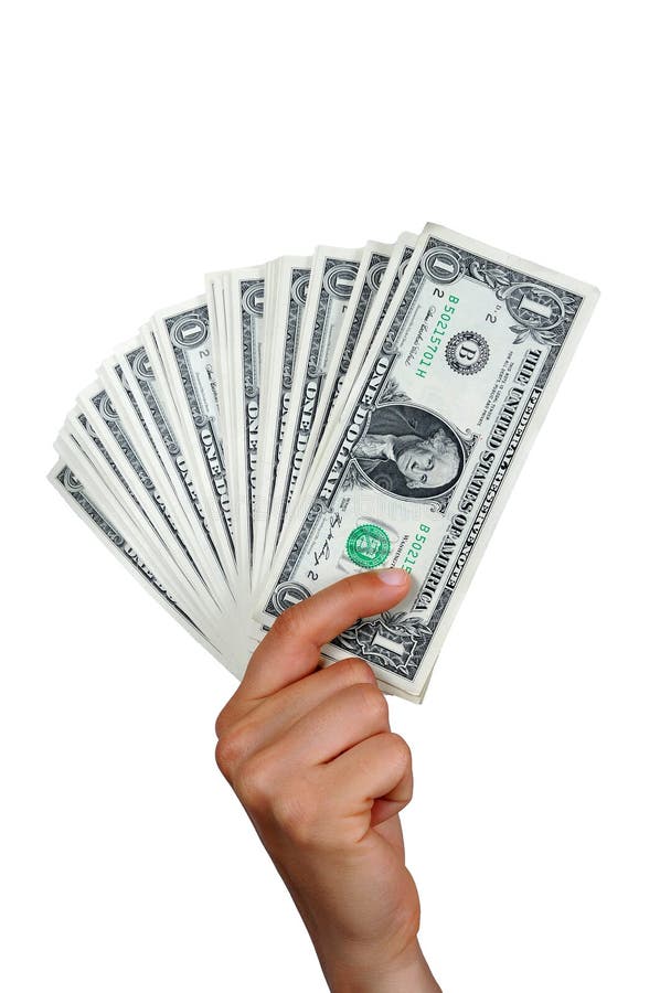Hand with one dollar bills royalty free stock photography