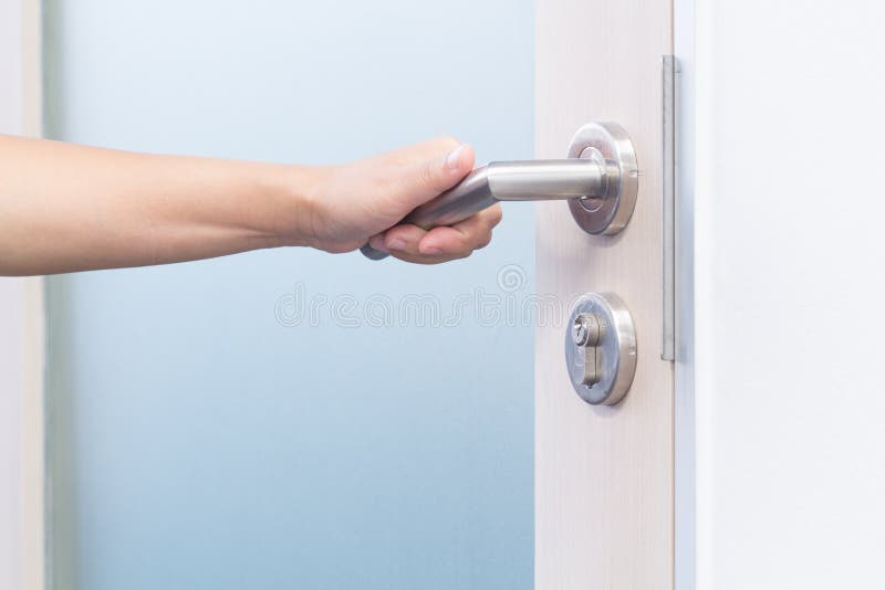 Hand open door stock photos