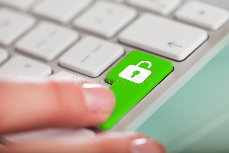 Hand On Open Lock Button stock images