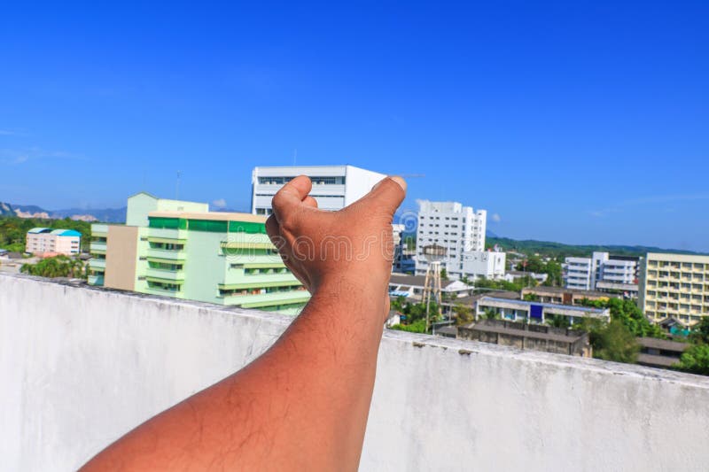 Hand open on sky background royalty free stock photography