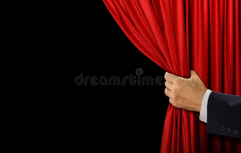 Hand open stage red curtain