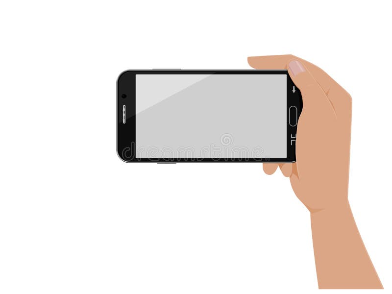Isolated hand which is holding horizontal smartphone on transparent background. Isolated hand which is holding horizontal smartphone on transparent background