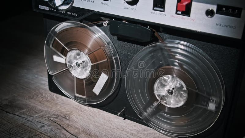 Hand Operating Vintage Reel-to-Reel Player stock footage