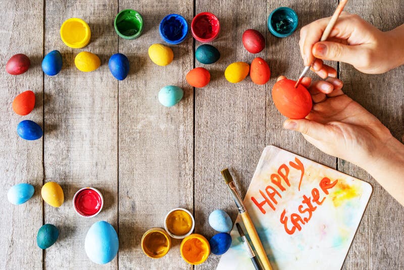 Hand Paint Eggs in Paint with Brushes, Easter Stock Image Image of beautiful, closeup 140792537