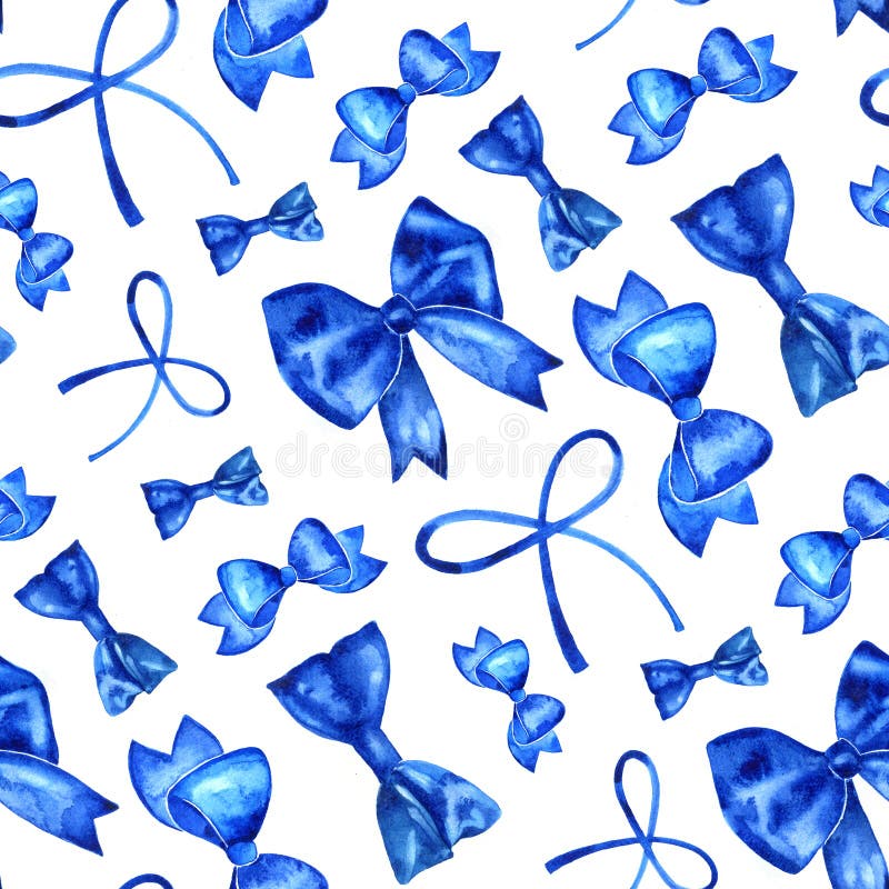 Hand Paint Watercolor Seamless Pattern with Blue Bows. Stock ...