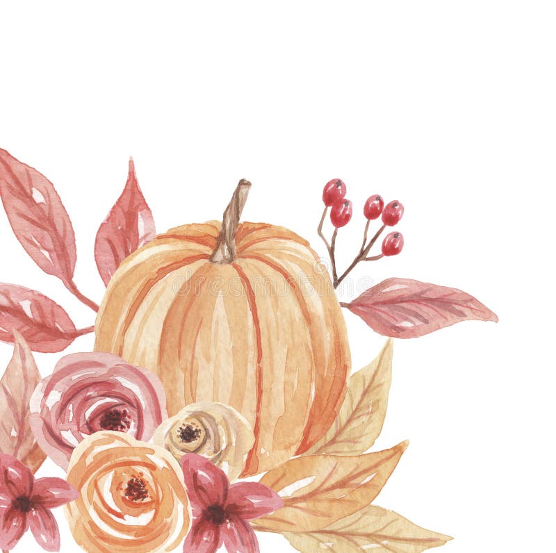 Watercolor Pumpkin Corner Autumn Hand Painted Fall Frame Stock Illustration - Illustration Of Clip, Arrangement: 99107161