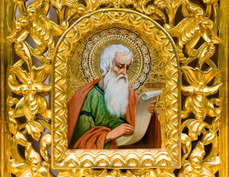 Hand Painted Icon Of Holy Apostle And Evangelist John Theologian In The Hand Painted Icon Of Holy Apostle And Evangelist John Theologian In The