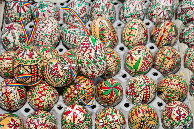 Hand Painted Rustic Romanian Easter Eggs Editorial Stock Photo Image