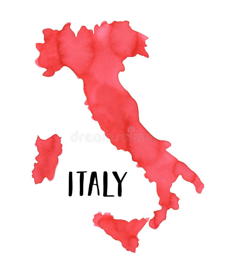 Watercolour Illustration of Italy Map Silhouette in Bright Red Color ...