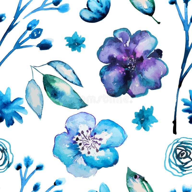 Hand Painted Watercolor Ink Leaves Seamless Floral Pattern Seamless