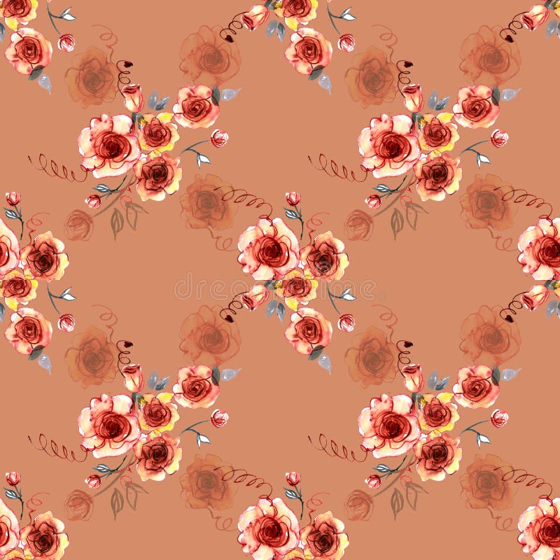 Hand Painted Watercolor Seamless Floral Stock Illustration