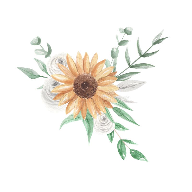 Sunflower Watercolor Bouquets Clipart Flowers White Roses ...