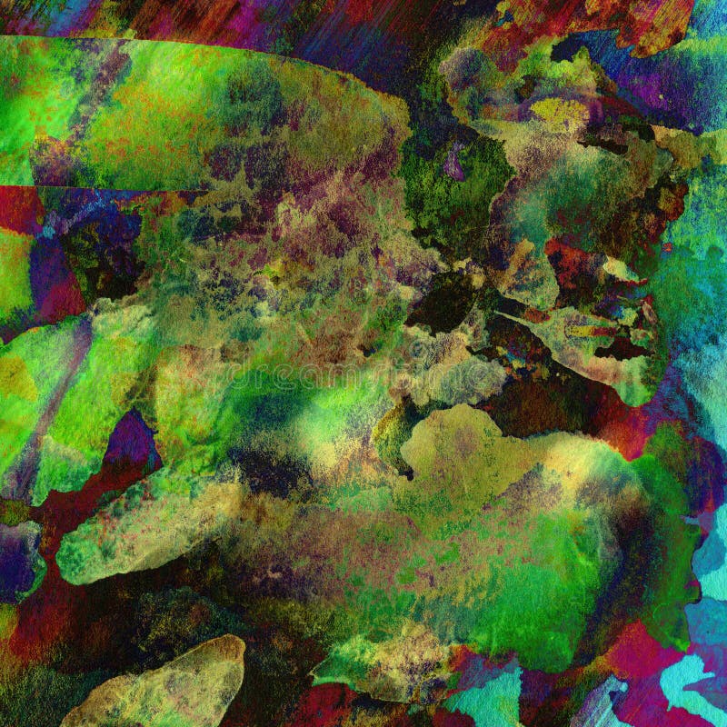 Hand painted watercolor texture transitioning dark blue to vibrant green. Creative dark background stock photo