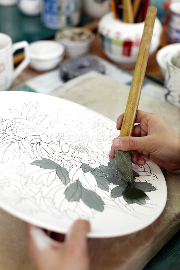 Handpainting of Chinese Ceramics Stock Image Image of practicing
