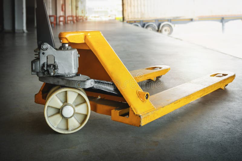 Hand Pallet Truck or Manaul Hand Lift. Pallet Jack Loader. Stock Image