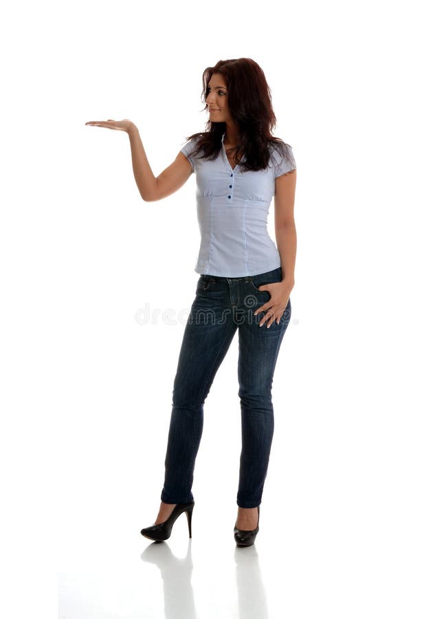 Hand Palm Presenting Gesture Stock Photo Image of shirt, female 25560354