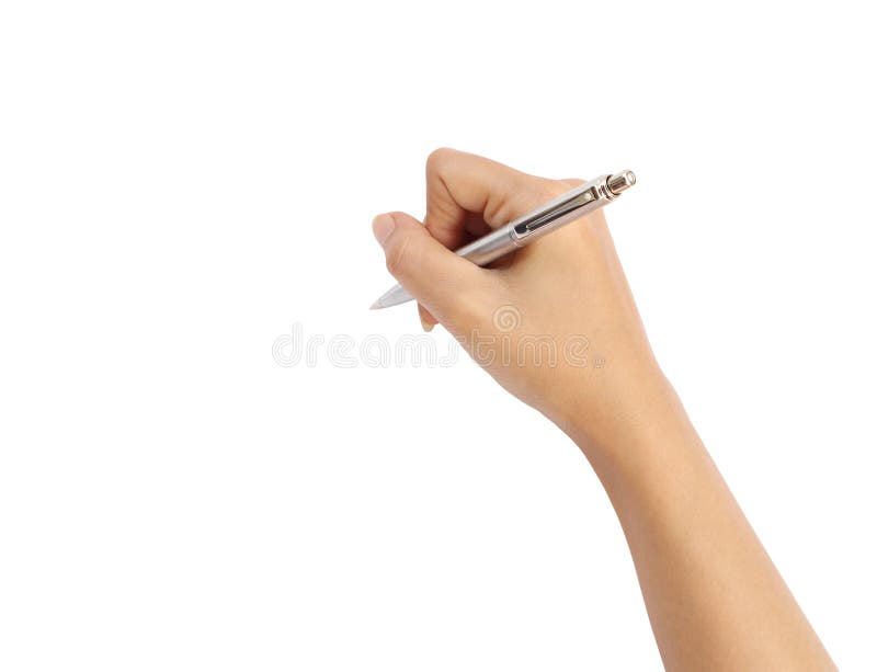 Hand with pen writing on white background royalty free stock images