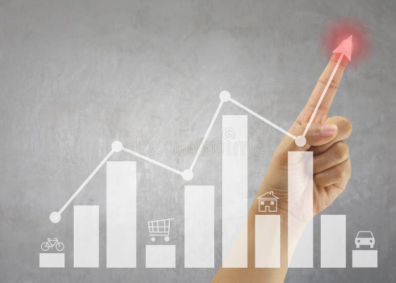 Hand of people point to highest bar graph for Presentation and publicity to promote your business. Hand of people point to highest bar graph for Presentation and publicity to promote your business.