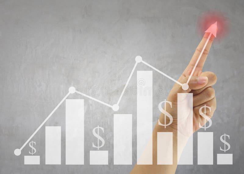 Hand of people point to highest bar graph for Presentation and publicity to promote your business. Hand of people point to highest bar graph for Presentation and publicity to promote your business.