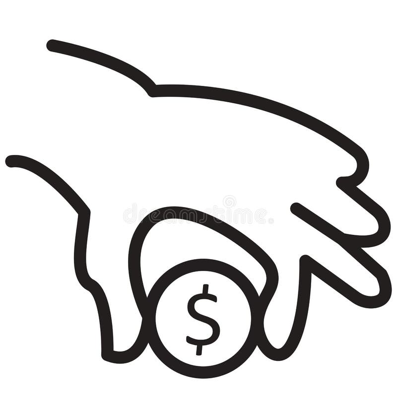 Hand pick up dollar coin line isolated vector icon can be easily modified and edit vector illustration Hand pick up dollar coin line isolated vector icon can be easily modified and edit vector illustration