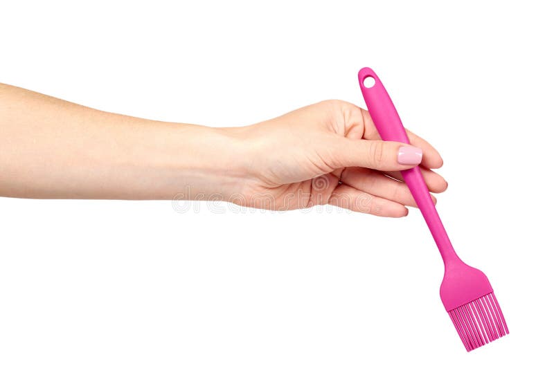 Hand with Pink Culinary Brush, Kitchen Utensil Stock Illustration