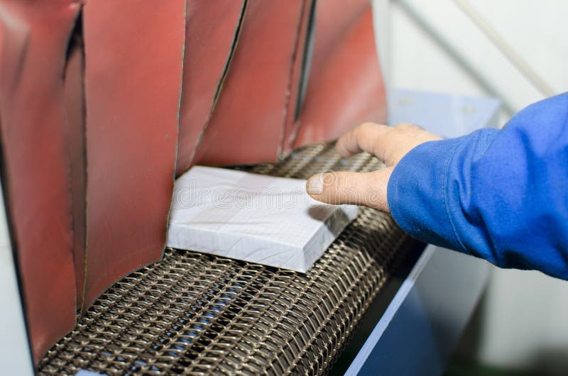 Hand Place Book on Conveyor Belt Stock Image Image of indoor