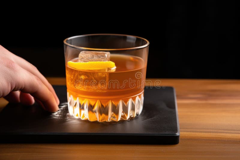 Hand Placing a Coaster Under a Glass of Whiskey Sour Stock Illustration