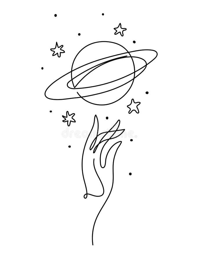 Hand and Planet Saturn with Rings, Aesthetic Line Drawing, Space Icon,  Vintage Tattoo for Witch, Astrological Boho Stock Vector - Illustration of  copy, hand: 221343234