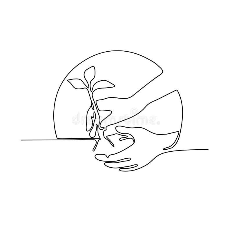 Hand Planting Tree Seedling Continuous Line royalty free illustration