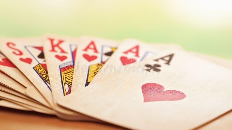 Close-up of Playing Cards with Hearts and Aces royalty free illustration