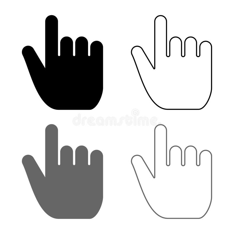 Hand point select declare index finger forefinger for click concept pushing choose icon set grey black color illustration outline