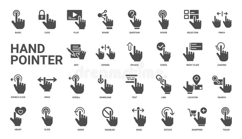 Hand pointer essential elements icons set royalty free illustration