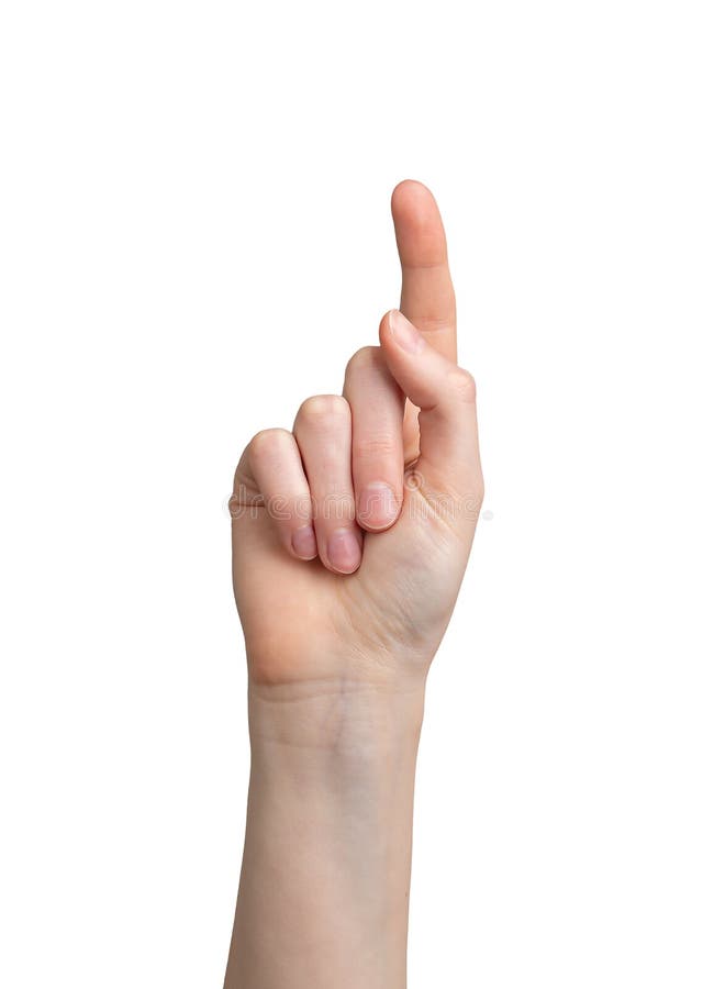 Hand pointing finger up gesture. Isolated on white background. Showing direction with forefinger. royalty free stock images