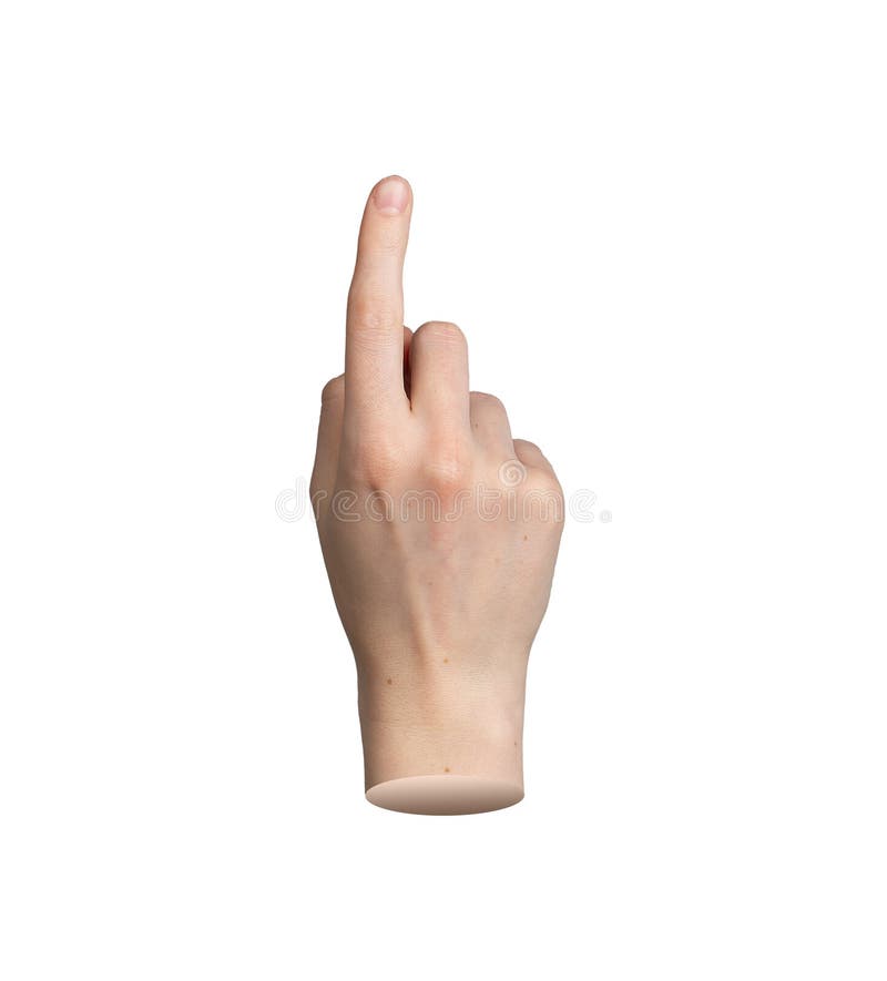 Hand pointing gesture, index finger indicating. Pointer sign isolated on white background. Showing royalty free stock image