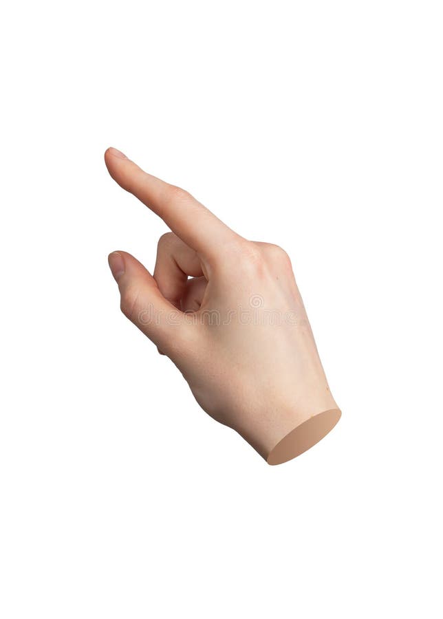 Hand pointing with index finger, isolated on white background. Pointer indicating, touching, tapping royalty free stock photos