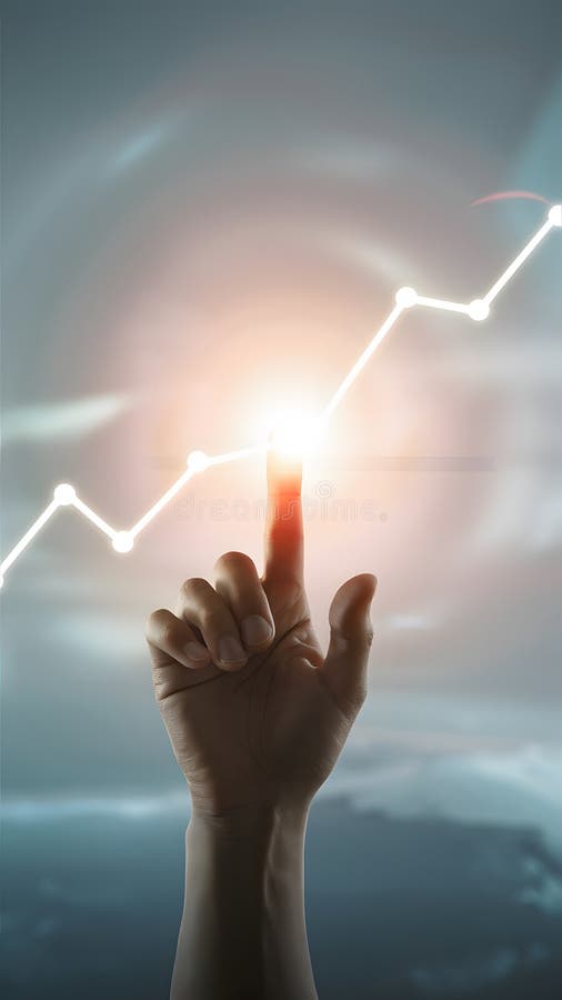 Hand pointing up at glowing graph in futuristic setting, evoking inspiration and progress Vertical Mobile Wallpaper