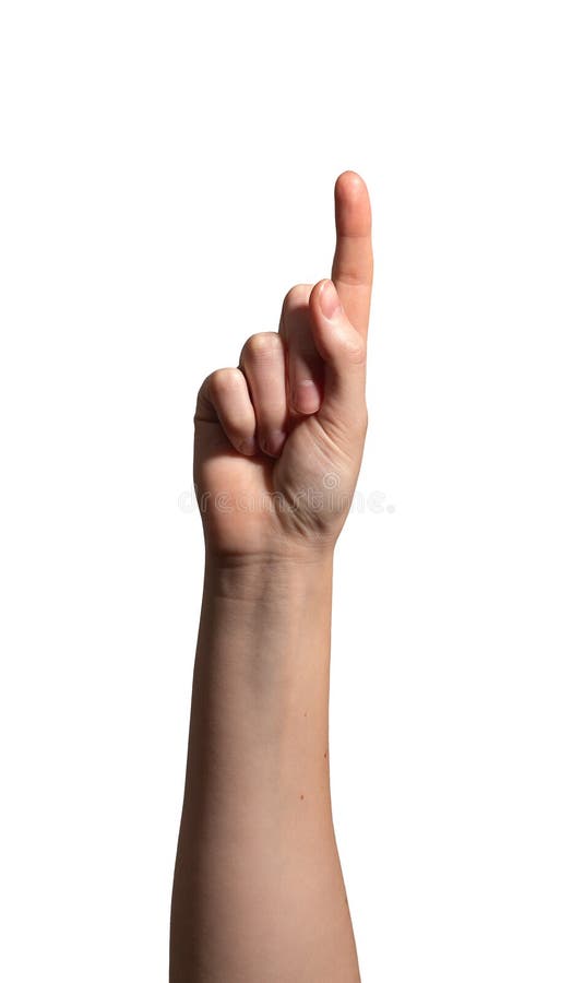 Hand pointing up with index finger extended, gesture symbolizing selection, direction, or action. royalty free stock images