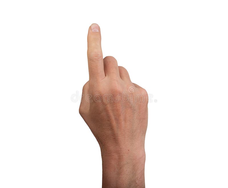 Hand pointing up with index finger, on a white background. Ideal for concepts of touch royalty free stock photography.