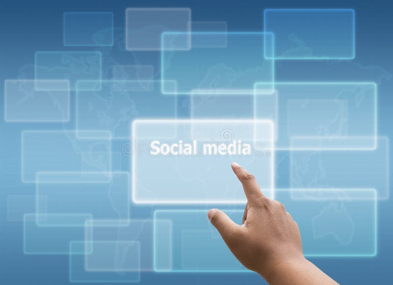 Hand Pressing Social Network and Virtual Touch Screen Stock Photo ...