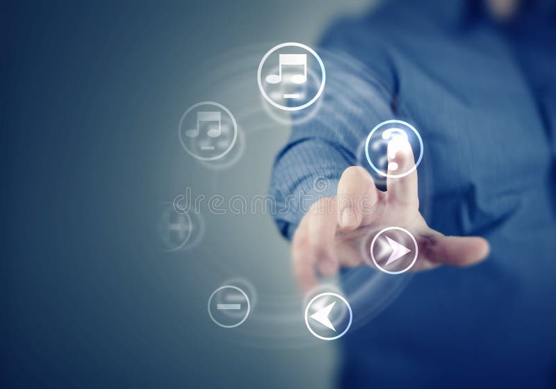 Hand pressing virtual buttons royalty free stock photography