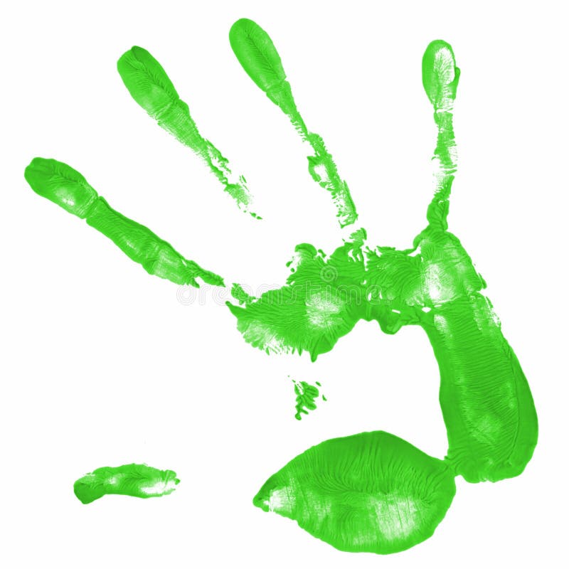 Hand print with green color