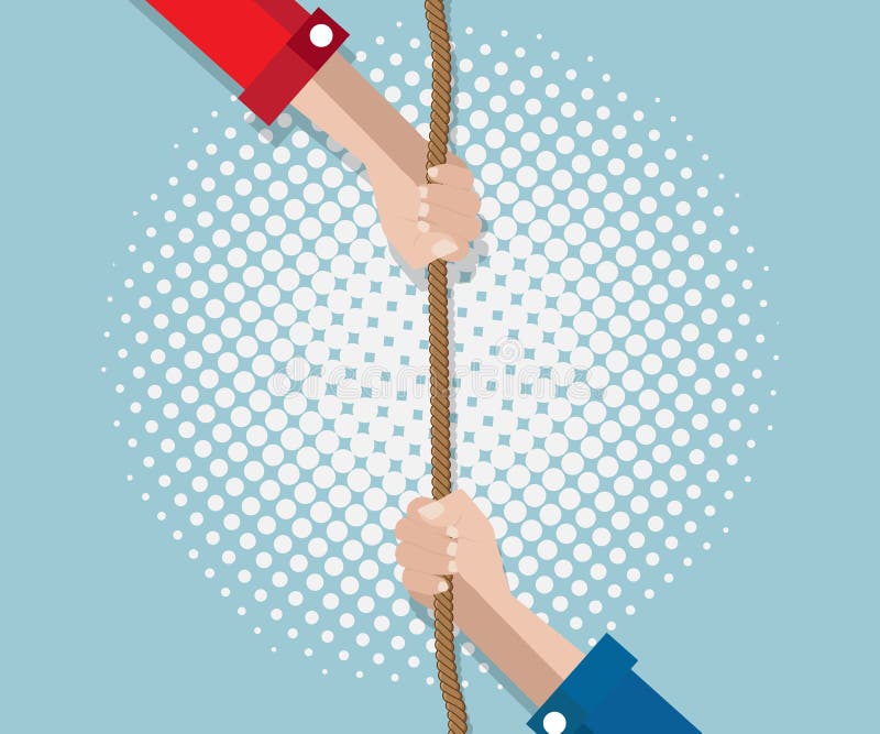 Hand pulling rope with half tone background stock illustration