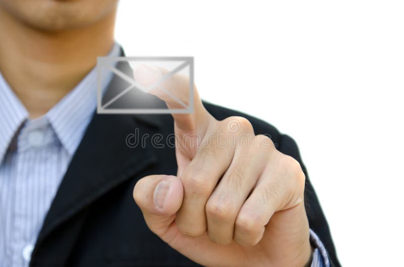 Hand pushing a button email