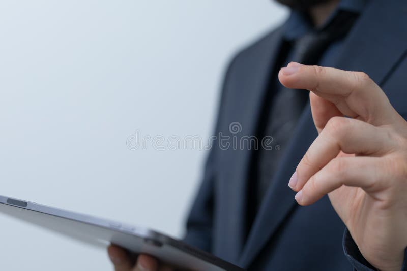 A Hand pushing on a touch screen royalty free stock photo