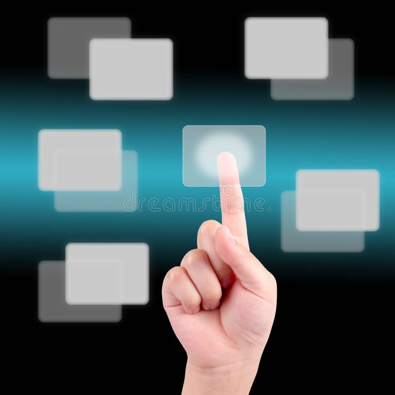 Hand Pushing on a Touch Screen Stock Photo Image of hightech, digital