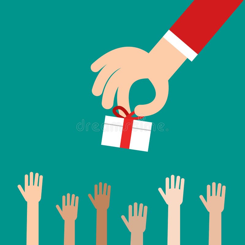 Hand Putting Gift Box To Many Kids, Donation Stock Vector - Illustration Of Merry, Christmas ...